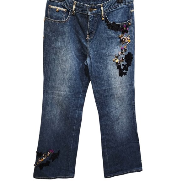 Moiselle Vintage Embellished Flared Jeans with Floral Beading - Approx. Size 32 - Picture 12 of 12